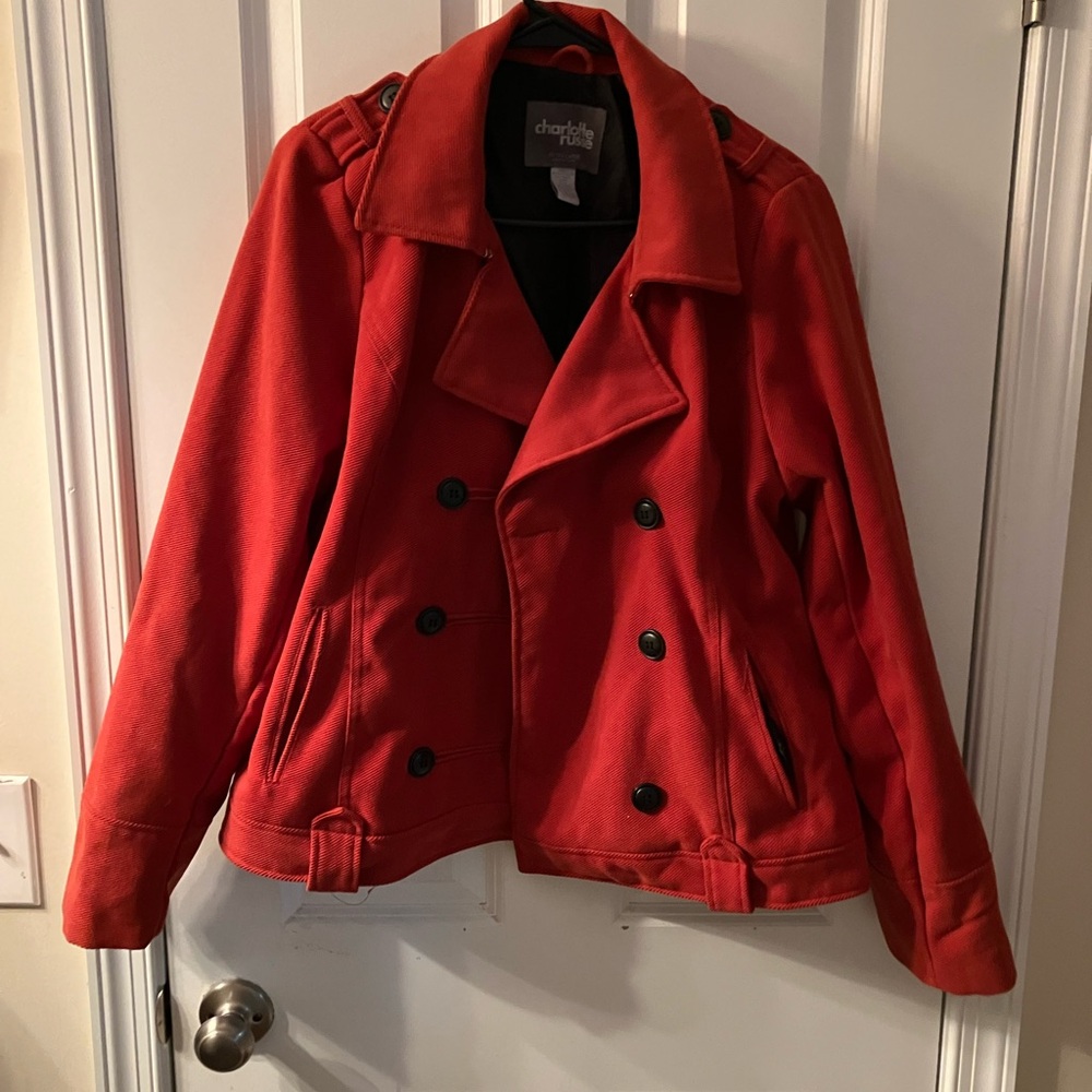 Charlotte Russe Rusty Red/ Scarlet Corduroy Pea Coat